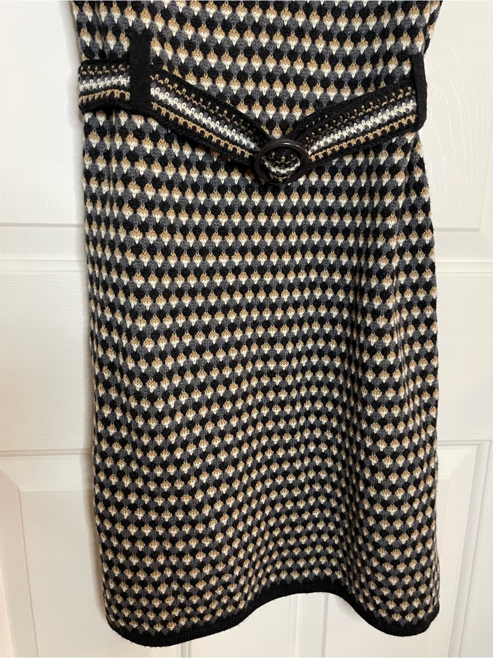 Trina Turk Black and Cream Knit Midi Dress with Belt Merino Wool Size Small - Picture 3 of 7